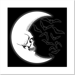 Skull Moon with Bats Posters and Art